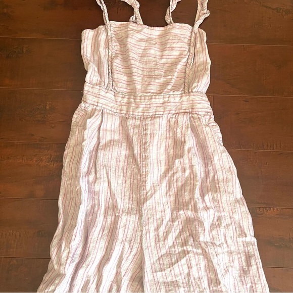 ANTHROPOLOGIE Elevenses Nantucket Ruffled Jumpsuit Striped Linen Size 12 - Picture 6 of 16